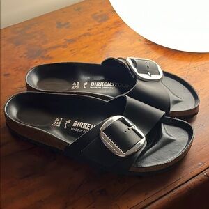 Birkenstock Madrid Big Buckle Black oiled leather  Sandals